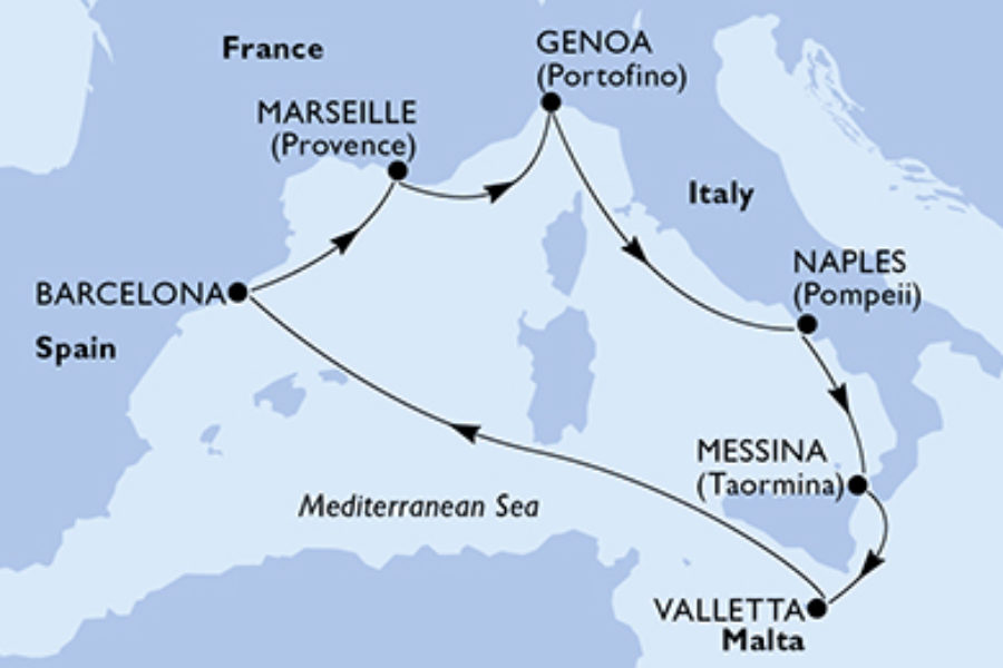 MSC WORLD EUROPAで巡る地中海7泊8日
